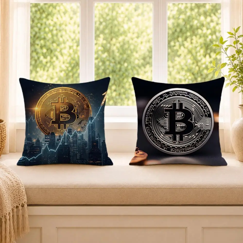 B-Bitcoin Cryptocurrency Btc Cushion Cover Wrinkle-Resistant Short Plush Cushion Covers Breathable Machine-Washable