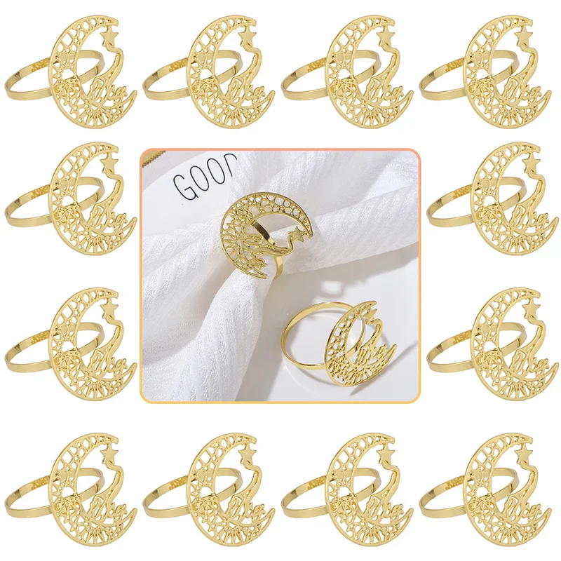 

1/2Pcs Ramadan Kareem Napkin Ring Golden Silver Moon Table Napkins Buckle Holders Muslim Islamic Party Home Decoration Supplies