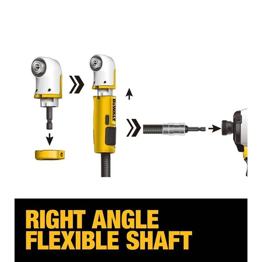 DEWALT 4 in1 Right Angle Drill Adapter 385mm FlexTorq Hex Bit Holder Straight Flexible Shaft DWAMRASET