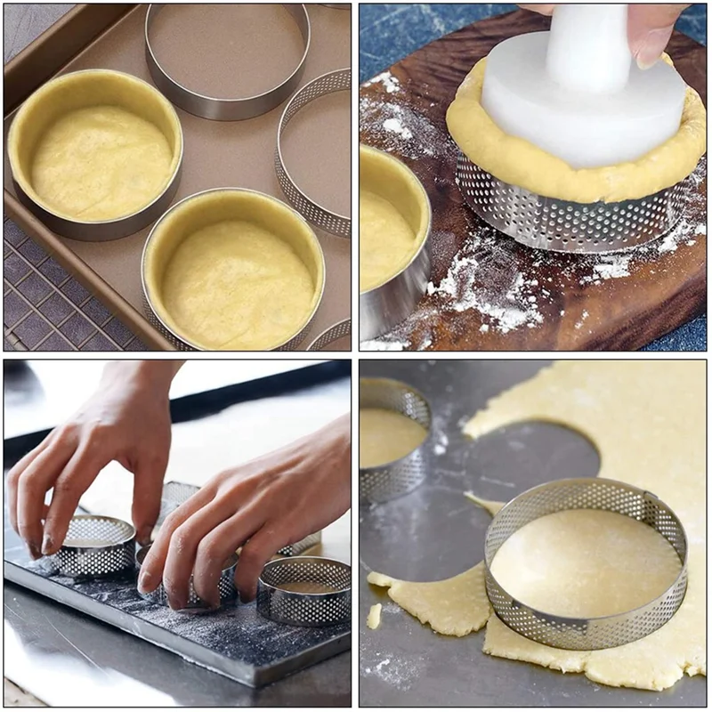 NOCM 100Pcs 4.5Cm Round Stainless Perforated Seamless Tart Ring Quiche Ring Tart Pan Pie Tart Ring With Hole Tart Shell Ring