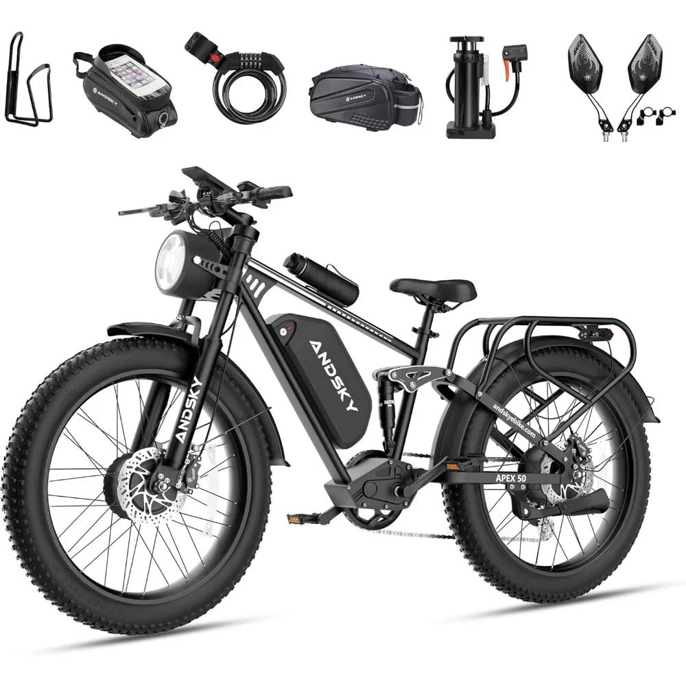 

Apex50 AWD Dual Motor Electric Bike for Adults, 35MPH High-Torque All-Wheel Drive, 52V/48V 25Ah Removable Battery, Full