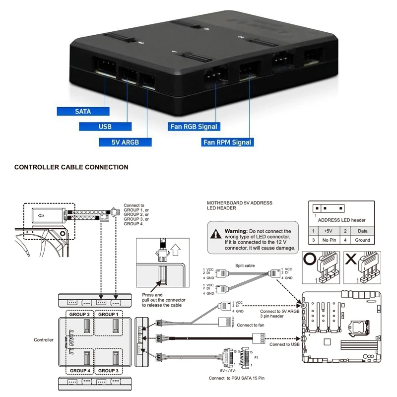 LIANLI-ventilador sin cable UNI para videojuegos, 3/4/6 piezas, SL120, PIN a PIN, punto de contacto, luz, negro, blanco, A-RGB de empalme, 58CFM