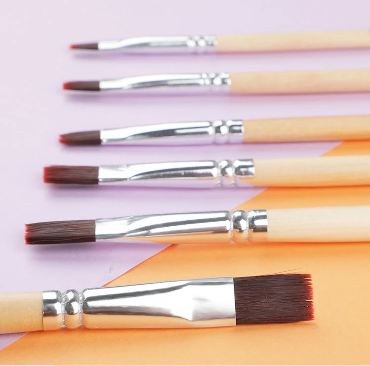 6pc Level Head Watercolor Gouache Brush Set Log Color Short Rod Claret Nylon Fiber Hair Oil Paint Brush Art Supplies Stationery