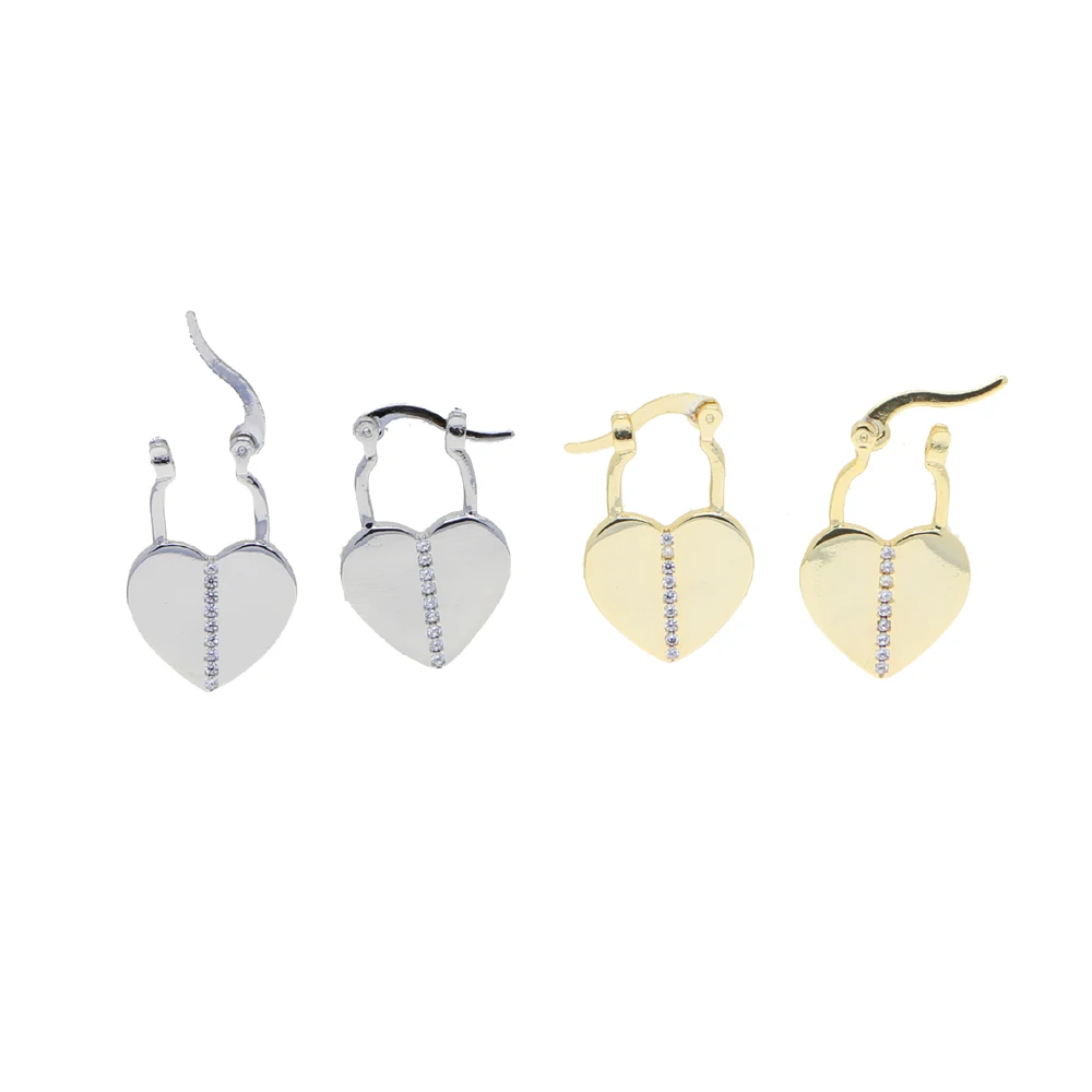 Classic Heart Shape Cz Dangle Earrings for Women Paved Line Stone Cubic Zirconia Brass with Gold Silver Color Fashion Jewelry