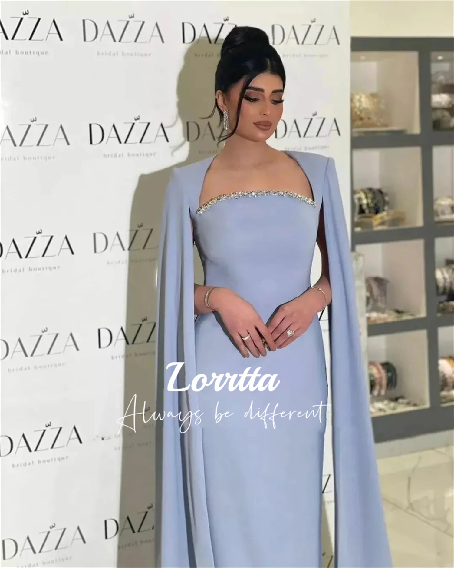 Customized Stretch Satin Bodycon Ball Gown Long Sleeve Crystal Formal Evening Gown Floor Length Wedding Party Dress 2024 Dresses