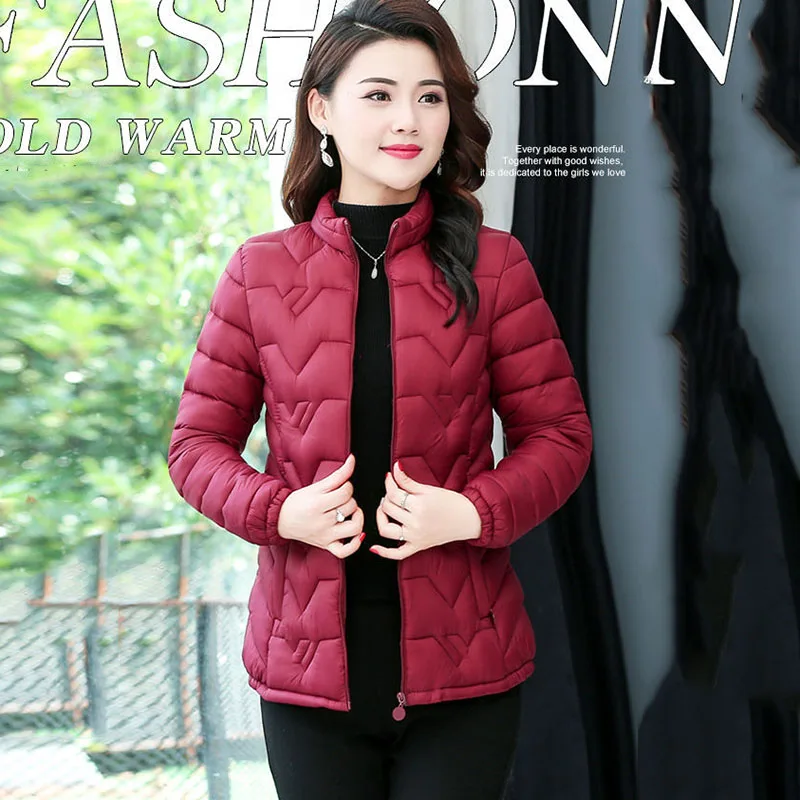 Fashionthin mantel pendek Musim Dingin Wanita, mantel Parka Korea ramping ukuran besar, bantalan pola gelombang