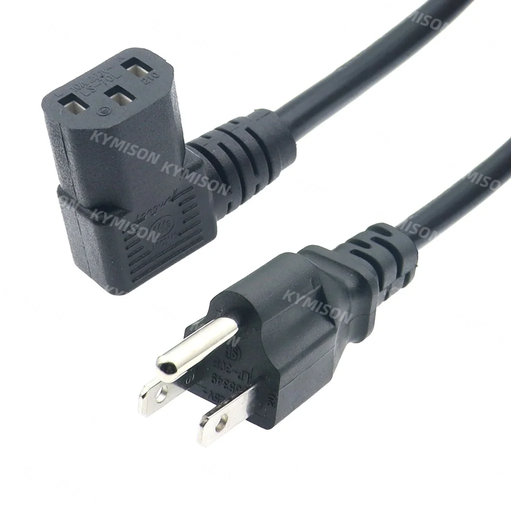 US to IEC320 C13 Right/Left Angle Power Cord American NEMA 5-15P Computer Extension Cable 18AWG Power Line 1.5meter