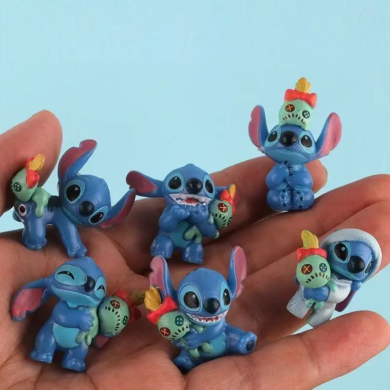 6 szt. Figurki Lilo i Stitch Kolekcja Modelów Kreskówkowych Anime Ozdoba na Biurko Dekoracja Tortu Urodzinowego Zabawki dla Dzieci Prezenty