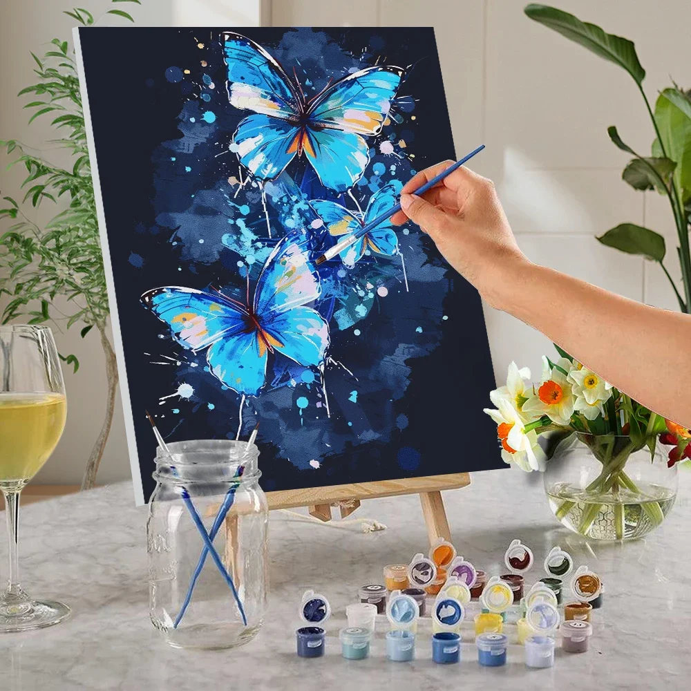 

121361 DIY hand-painted blue butterflies graffiti painting, bedroom, living room home decoration, selected holiday gifts