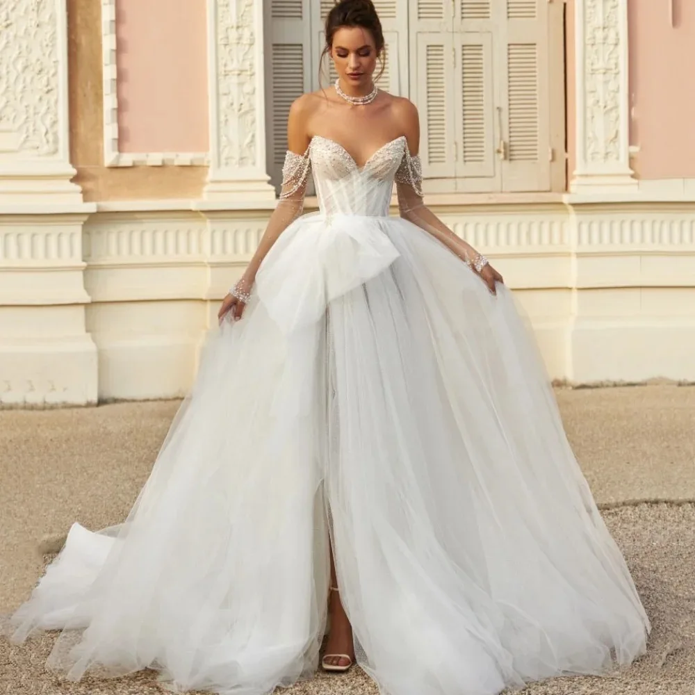 

Luxury Wedding Dress Tulle A Line Modern Bride Dresses Beading Off Shoulder Bridal Gowns Sequined Vestidos De Novia Customized