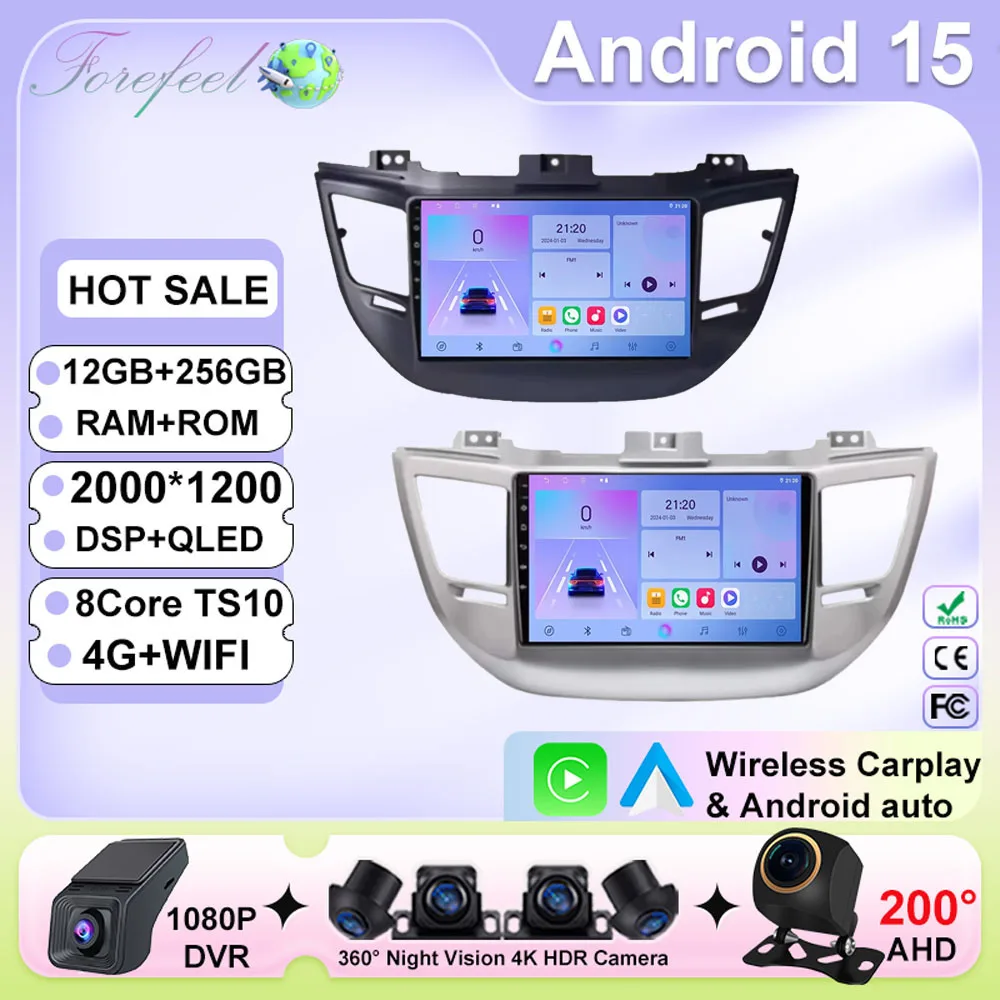 

Android 15 Car Radio Video Player For Hyundai Tucson IX35 3 2015 2016 2017 2018 Carplay Autoradio GPS Navigation Head Unit Wifi