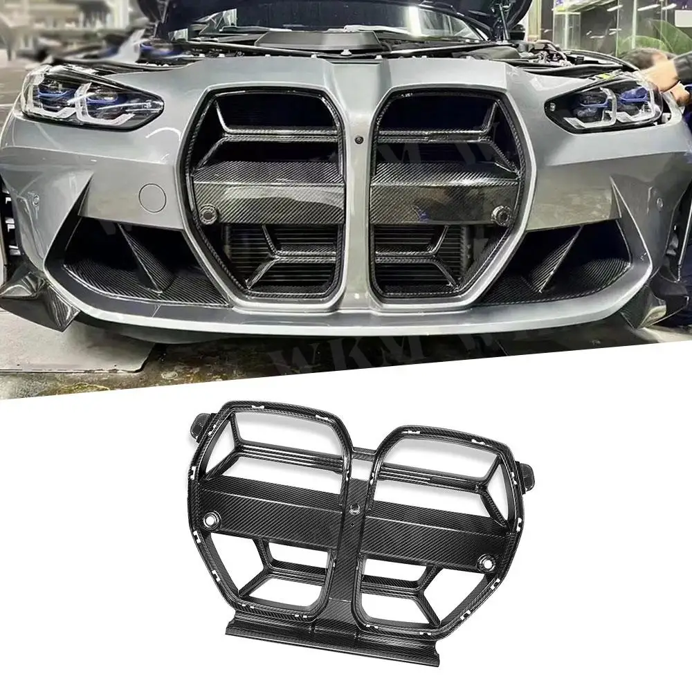 

Dry Carbon Fiber Car Front Bumper Kidney Grille Dual Slat Grille Body Kits for BMW G80 M3 G82 G83 M4 2021 + Fiber glass