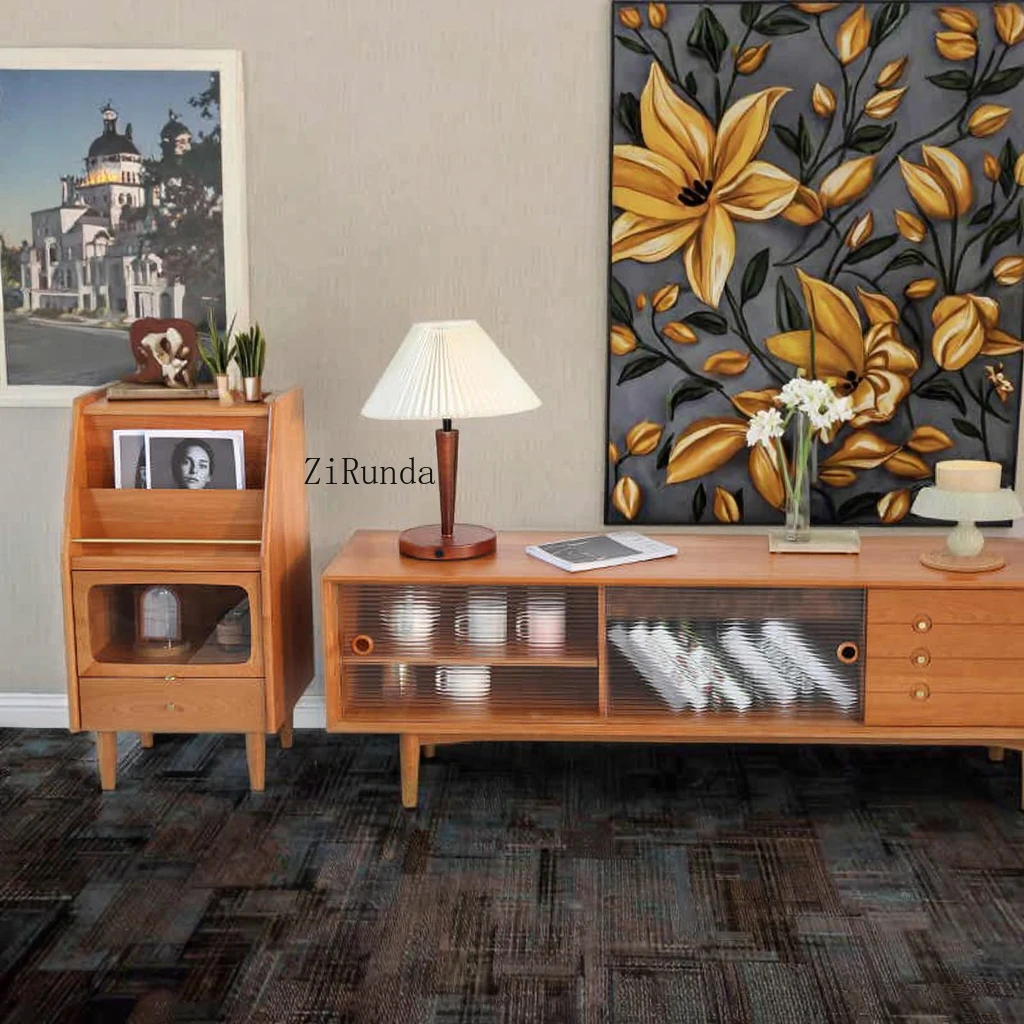 Nordic Modern Simple Cherry Solid Bookcase Magazine Cabinet Multifunctional Sofa Side Cabinet