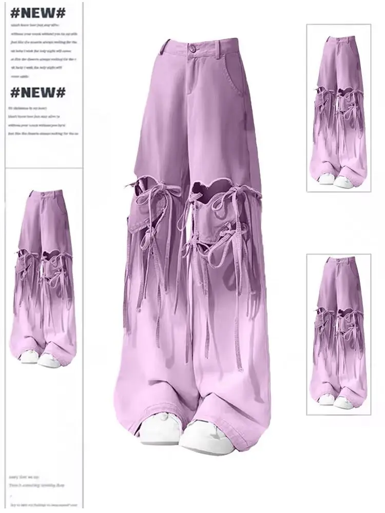 

Women's Baggy Pants Punk Y2K Grunge Jeans Streetwear Vintage Design Straight High Waist Lace-ups Draped Wide-legged Floor-length