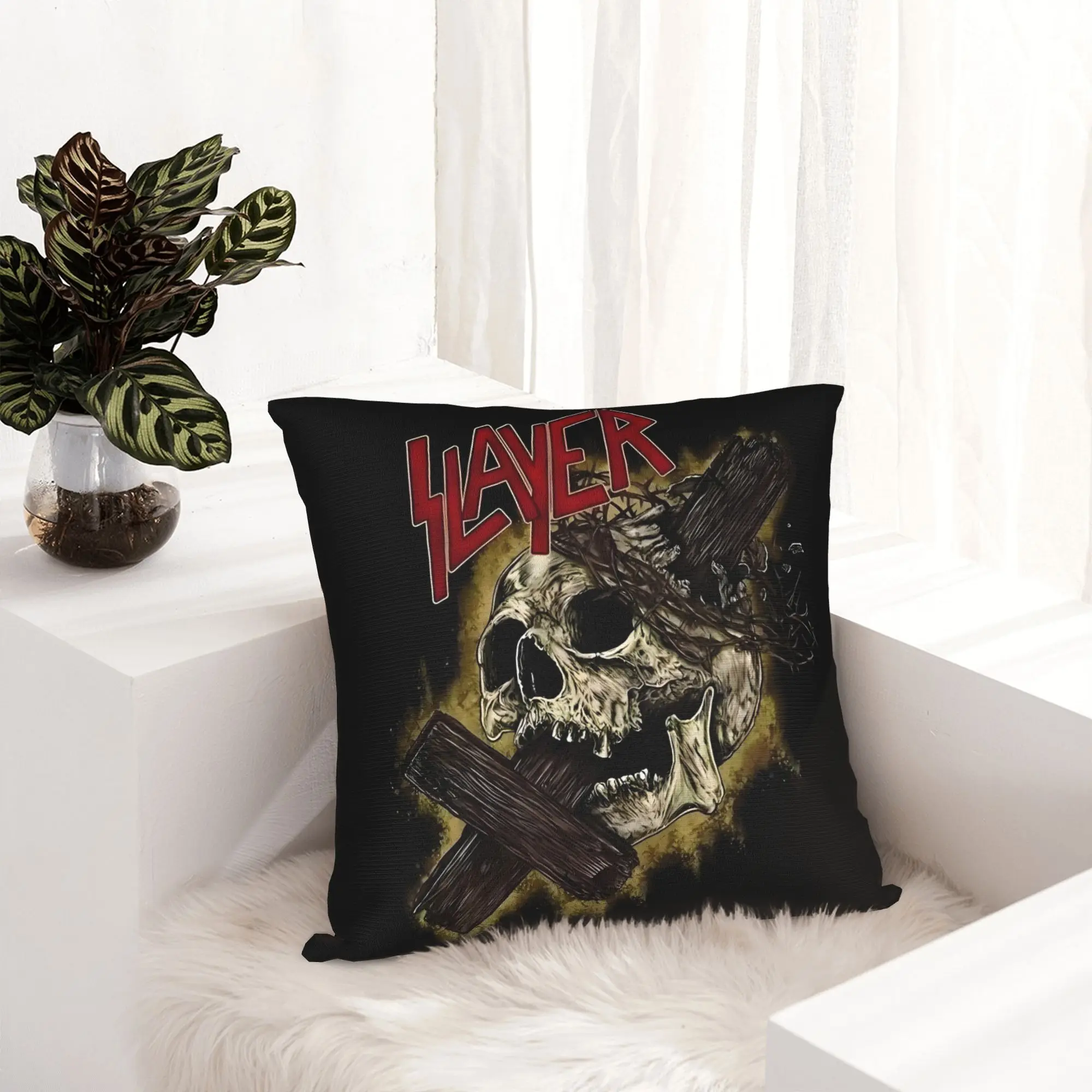S-Slayers Skull Cross Cushion Cover 45x45cm Heavy Metal Band  Velvet Luxury Pillow Cases for Sofa
