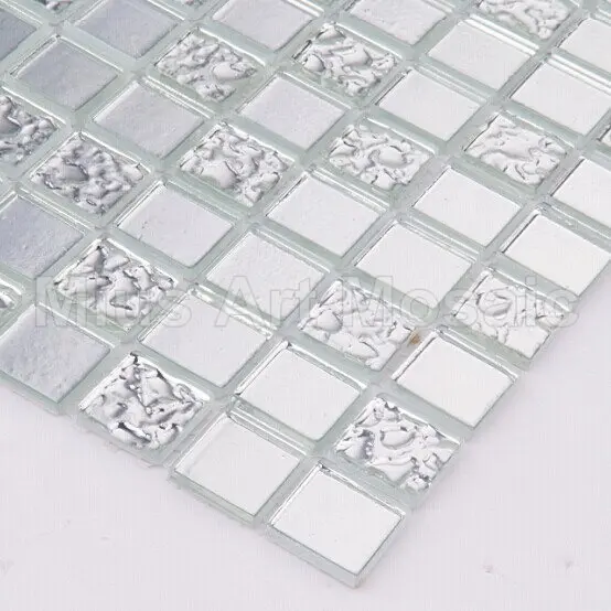 

Pure silver glass mosaic for kitchen backsplash 20x20mm white mosaic A5W03-HW04-20-4