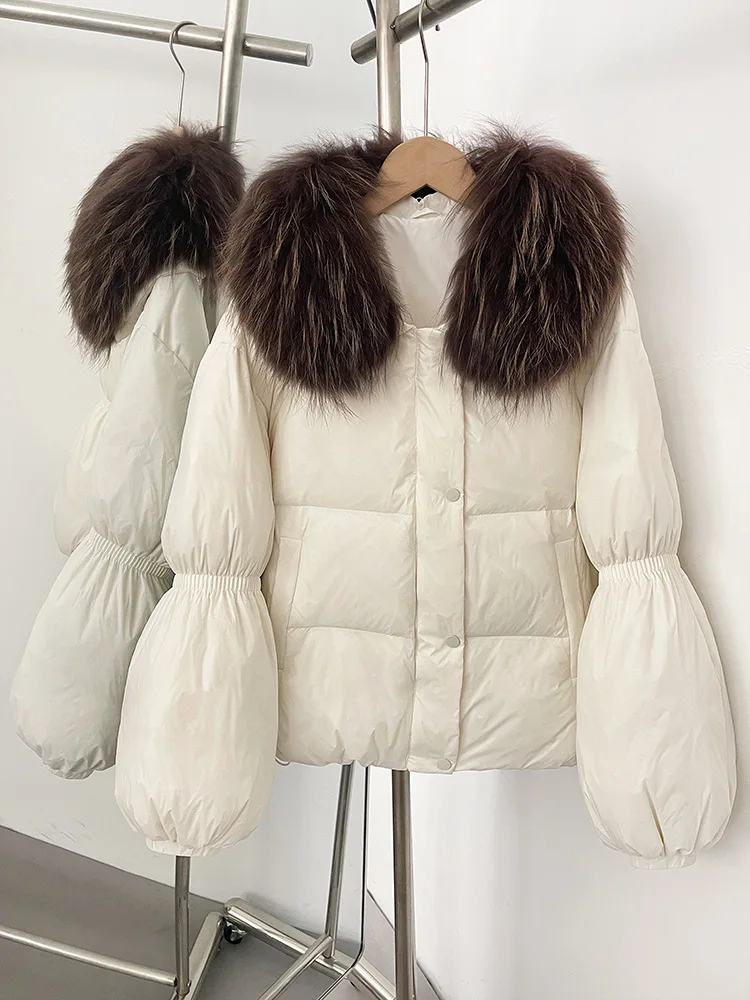 الشتاء قصيرة انفصال الفراء الطبيعي طوق الدافئة أسفل سترة المرأة الأبيض بطة أسفل باركر أبلى الإناث سستة مبطن السترات #3