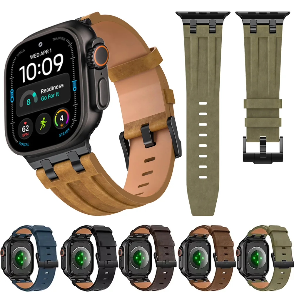 Metal+Leather Strap For Apple Watch Ultra 4/3/2/1 49mm 12 11 10 46mm 9 8 7 45mm Advanced Watchband iWatch 6 5 4 SE 44mm Bracelet