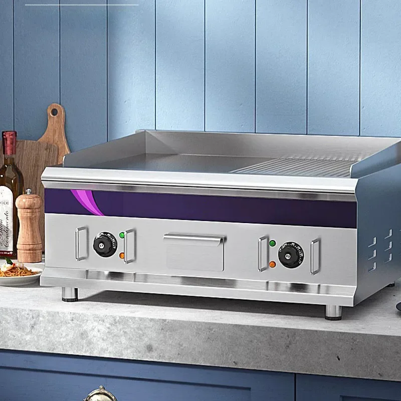 Commercial Half Flat Half Grooved Electric Griddle Countertop Electric Teppanyaki Steak & Pancake Frying Equipment