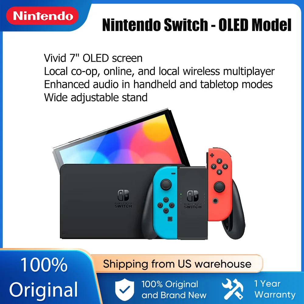 Nintendo Switch OLED Model Video Game Console with White Joy-Con 7 Inch OLED Screen Adjustable Console TV Tabletop Handheld Mode