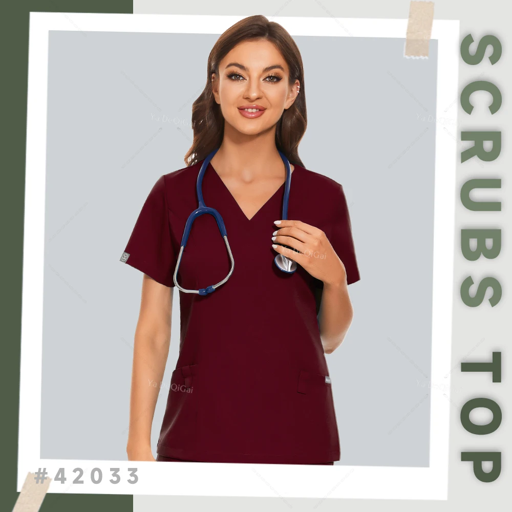 

Clinical V-neck Workwear Nurse Medical Uniform Solid Color Scrubs Tops Women Beauty Spa Lab Blouse Casual Work T-shirts XXL