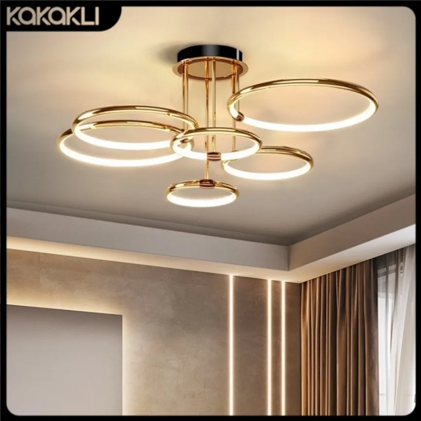 Modern LED Pendant Light Minimalist Circular Electroplated Remote Dimmable Living Room Dining Room Exhibition Hall Chandelier