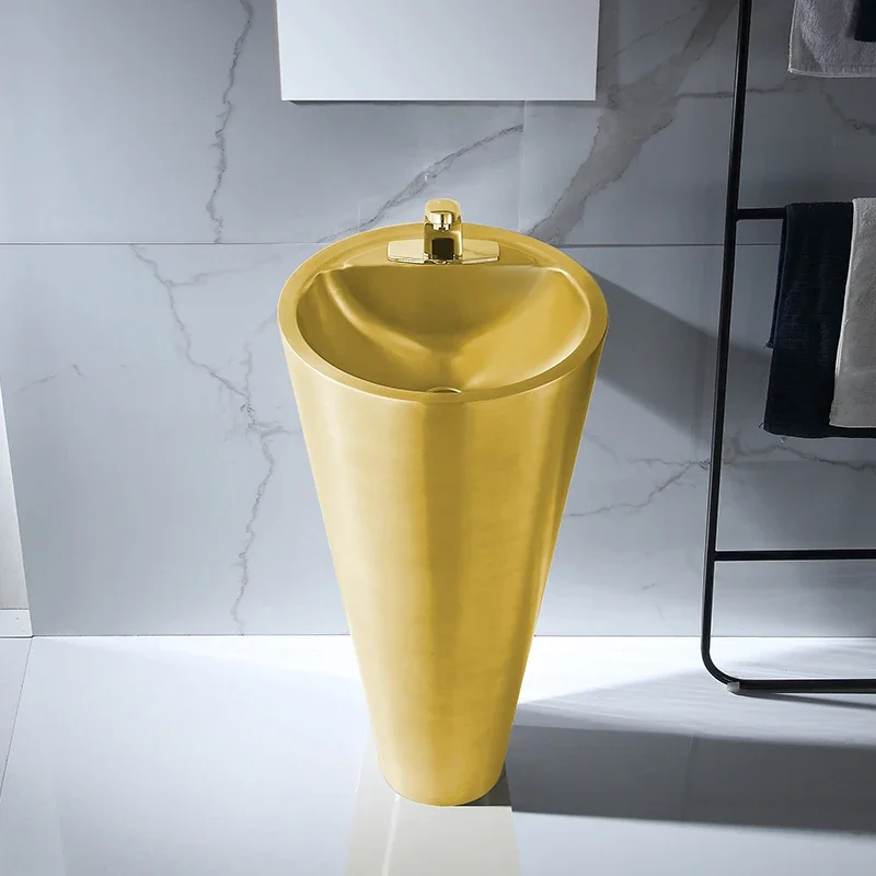 Golden light luxury stainless steel column basin integrated floor-standing washbasin, outdoor wash basin, courtyard sink