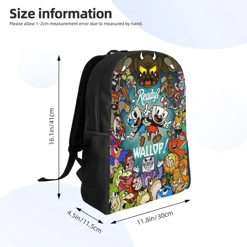 Mochila personalizada de Cuphead Mugman con dibujos animados de juego, mochila informal para hombres y mujeres para la escuela y la universidad