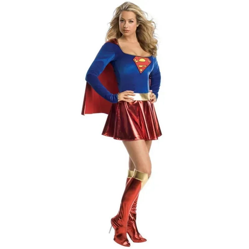 Superwoman Dress Cosplay Costumes Super Girls Dress Shoe Covers Suit Superhero Woman Super Hero Kids Halloween Costume