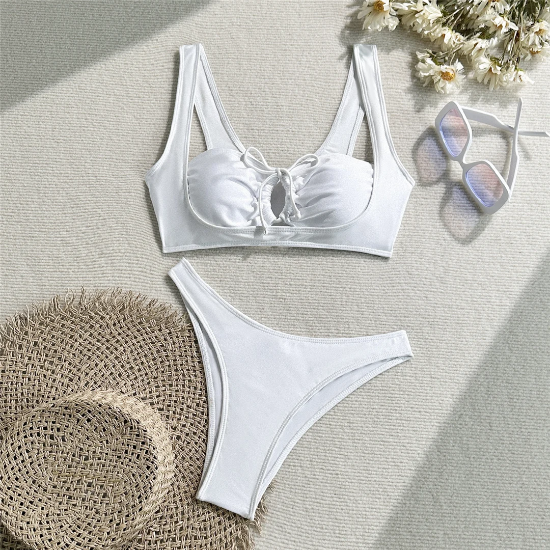 2026 Geknoteter Bikini mit Ausschnitten, Damen-Badeanzug, zweiteiliger Bikini-Set, brasilianischer Badeanzug mit Polsterung, Badebekleidung, Schwimmanzug V6619 – Detail 7