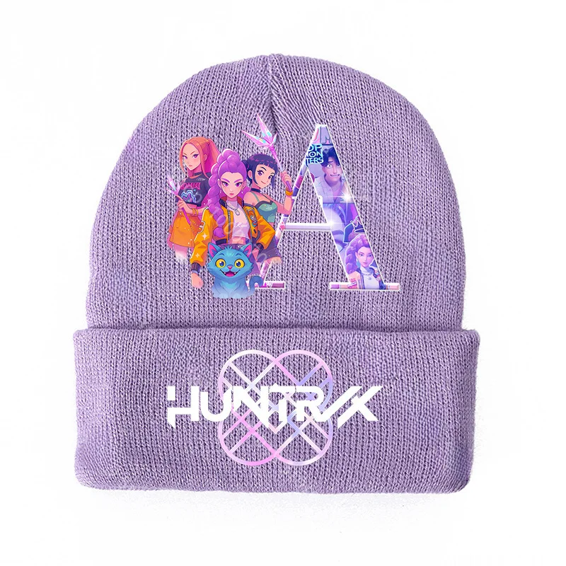 Conjunto de gorros y guantes de punto Kpop Devil Hunter con letras de dibujos animados A-Z, accesorios de invierno impresos, lindos sombreros de lana para niños y niñas.