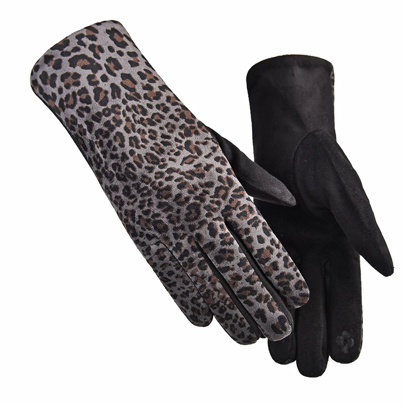 Fashion Sexy Leopard Print Gloves Women Plus Velvet Thick Mittens Outdoor Cycling Driving Windproof Keep Warm Gloves Female G234