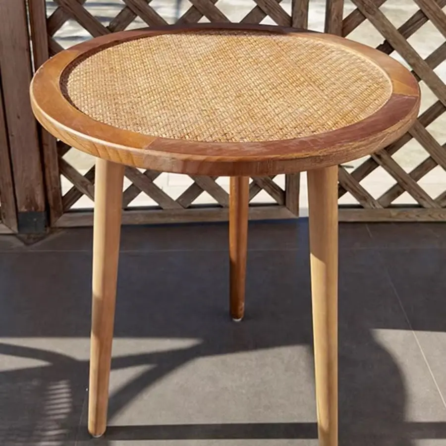 

Bohemian American retro solid wood coffee table rattan surface sofa side balcony corner table B & B leisure table