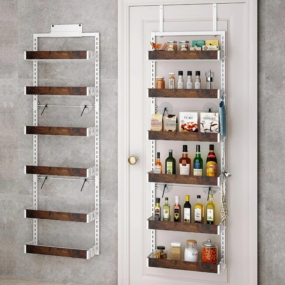 

Over the Door Pantry Organizer, 6-Tier Wooden Basket Kitchen Pantry Door Organization and Storage, Racks & Holders