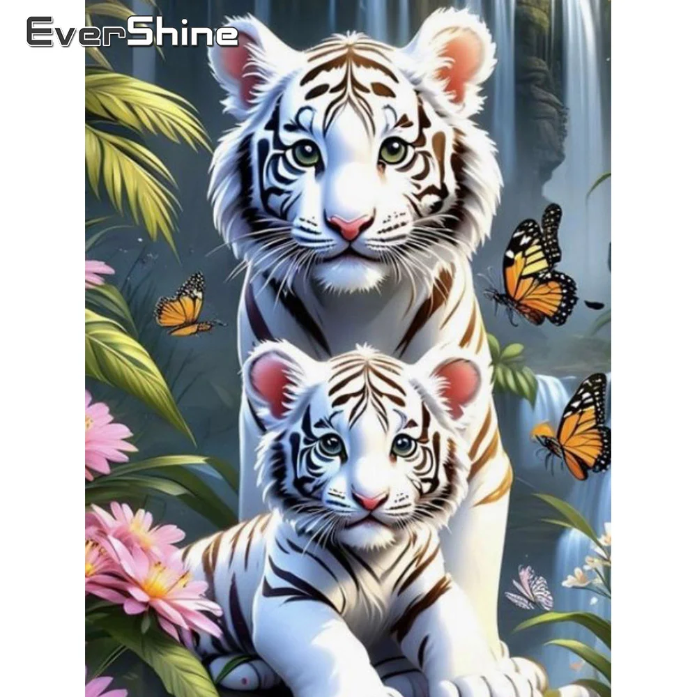 Evershine Full Square Round Diamond Painting Tiger Animal Ki