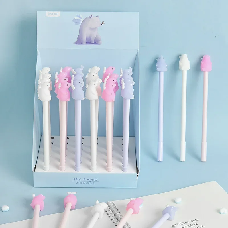 

36 шт., гелевая ручка с рисунком белого медведя, милая ручка для моделирования, студенческие креативные канцелярские принадлежности, каваи, школьные принадлежности, гелевые ручки