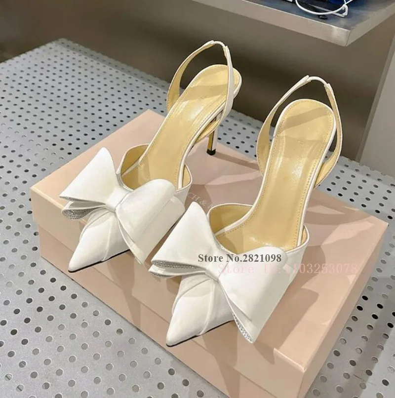 

Bowtie Butterfly Knot Slingback Thin Heeled Pumps Pointed Toe Stiletto High Heels Women Crystal Silk Slip-On Evening Prom Shoes