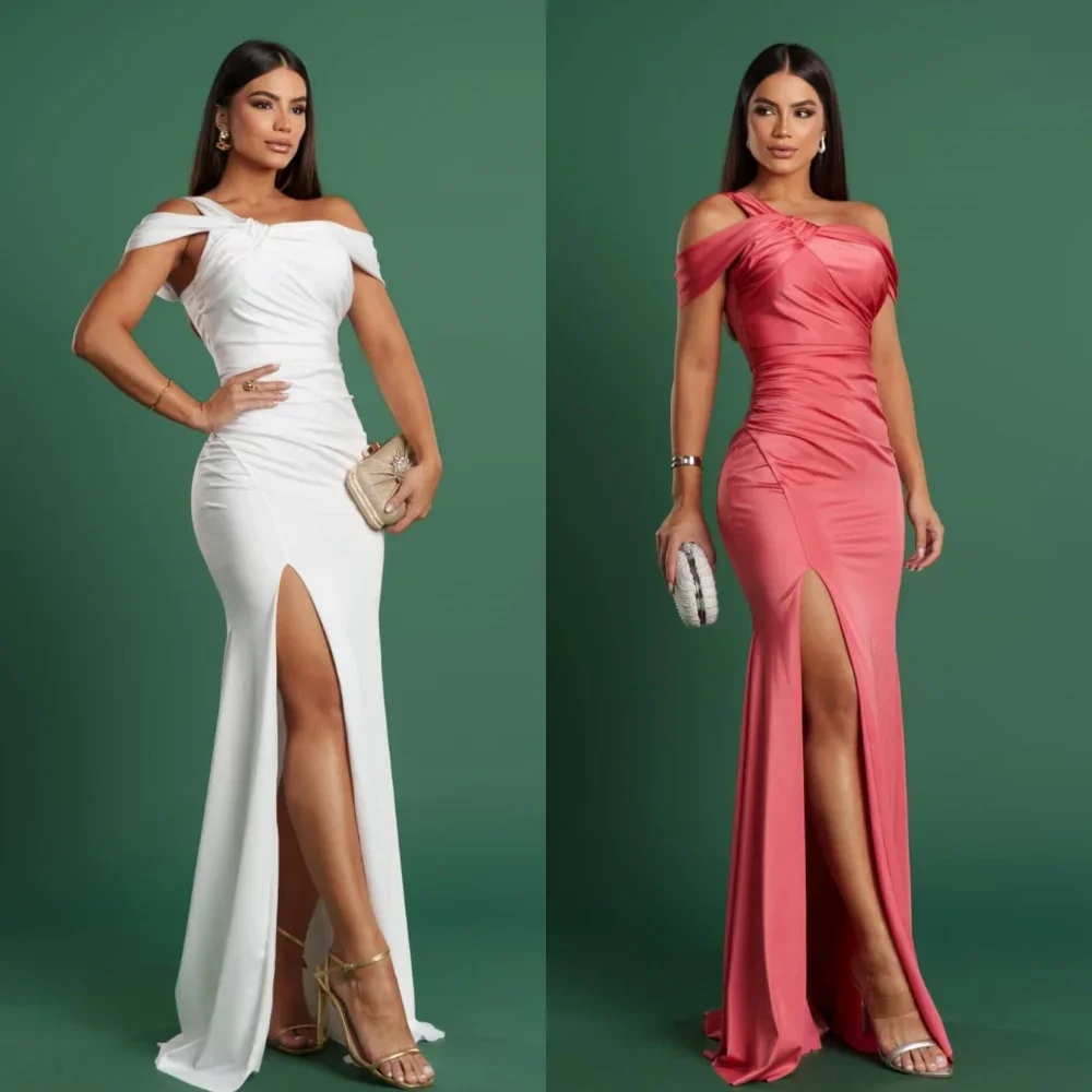 

Customized Jersey Ruched Christmas A-line Off-the-shoulder Bespoke Occasion Gown Long Dresses