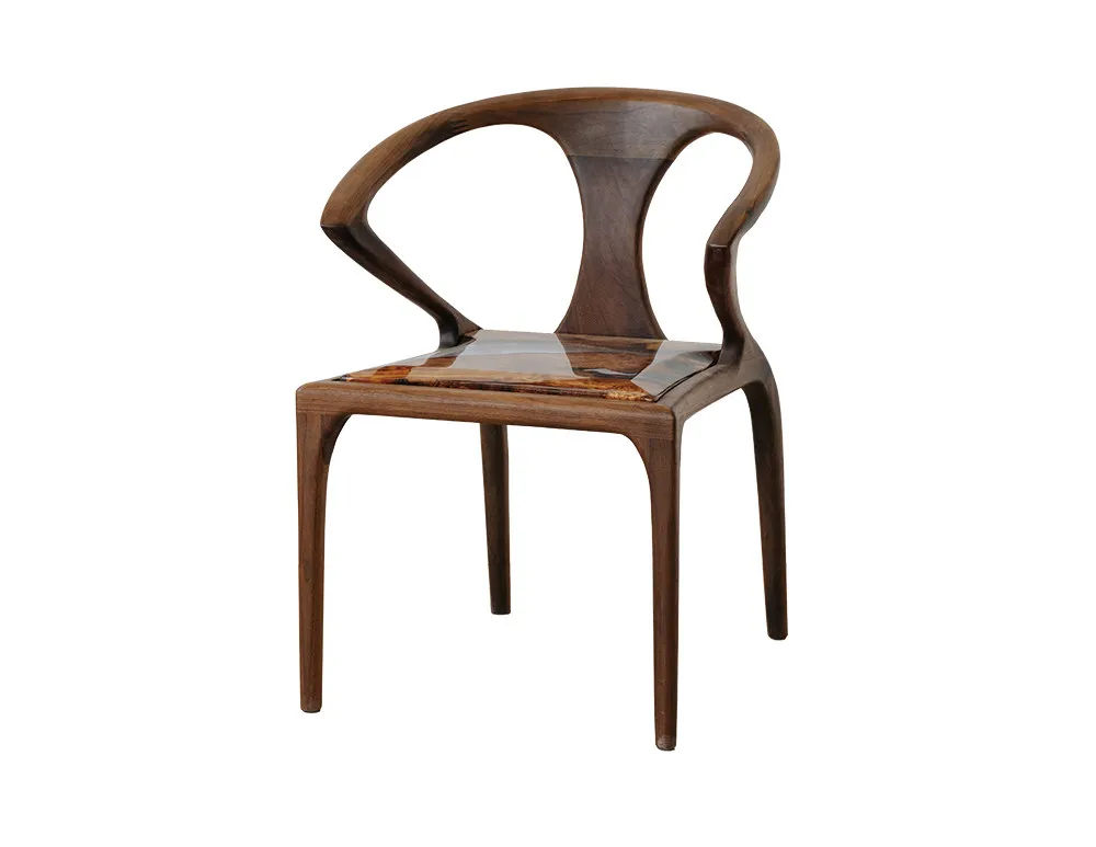 Cinnamomum Amber Resin Dining Chair, North American Black Walnut Household Solid Wood Armrest Chair