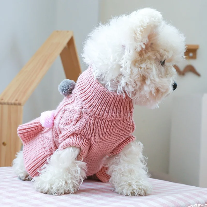 1PC Pet Clothing Cat Pink Pullover Elastic Ball Woolen Skirt Sweater Suitable for Small and Medium Dogs