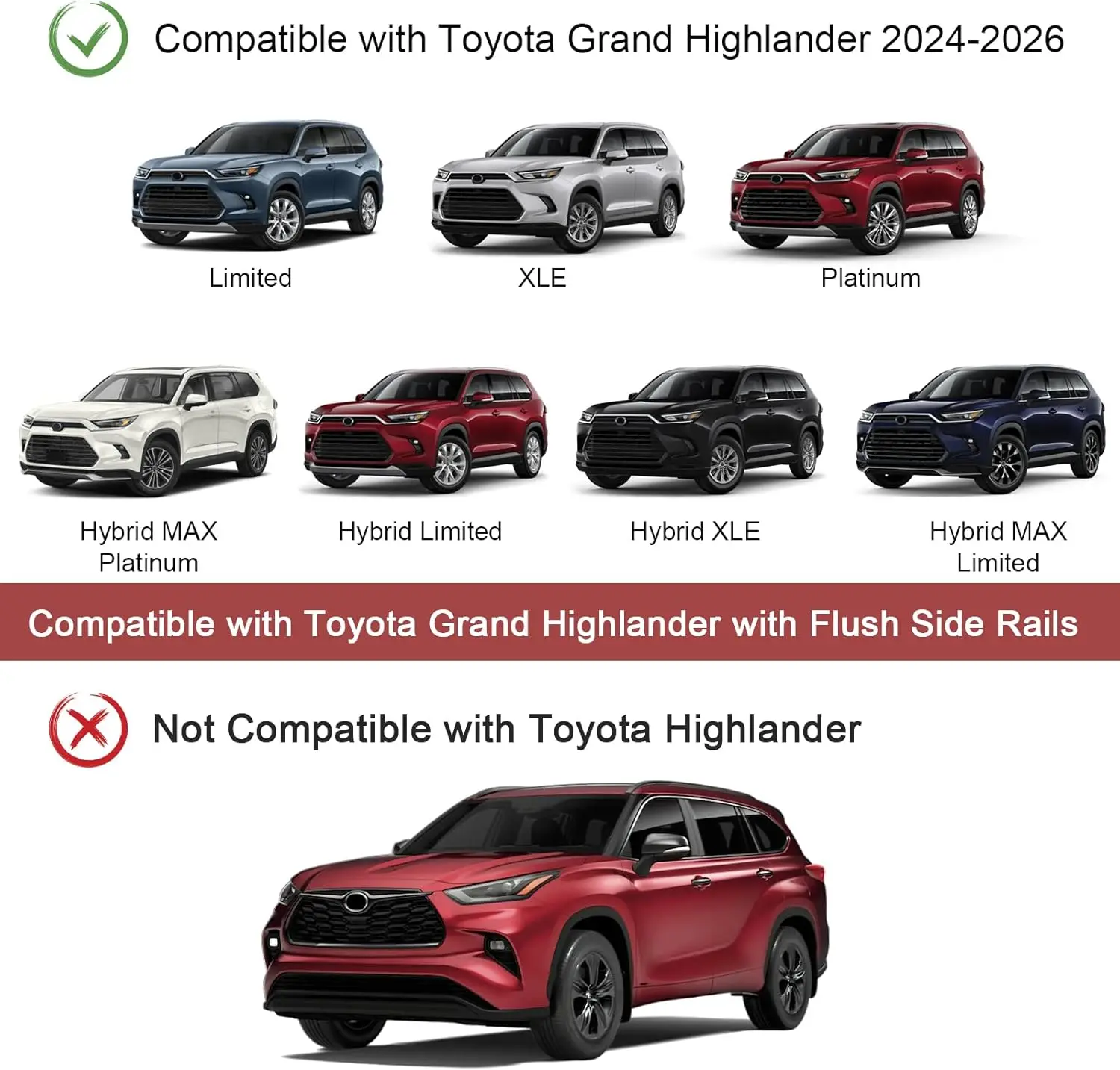 قضبان متقاطعة لرف السقف شديدة التحمل لسيارة Toyota Grand Highlander و Lexus TX 2024-2026 مع قضبان دافق، ألومنيوم قابل للقفل #2