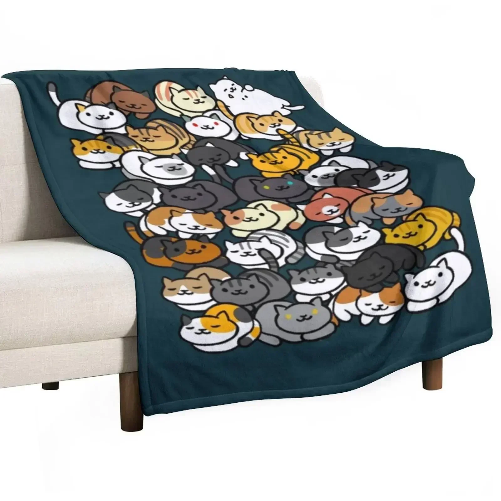 Neko Atsume Sleepy Kitties Throw Blanket manga Plaid on the sofa Furrys Plush Blankets