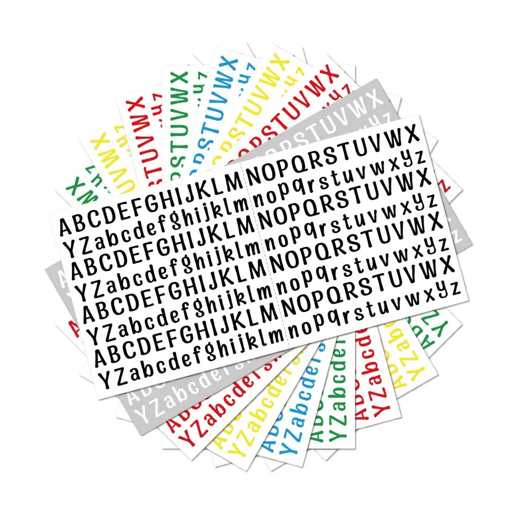 

Набор из 5 штук: 26 наклеек-букв для планировщика, 0,5 дюйма, водонепроницаемые, черно-белые, разноцветные, для декора, для детей, для кружек, ноутбуков