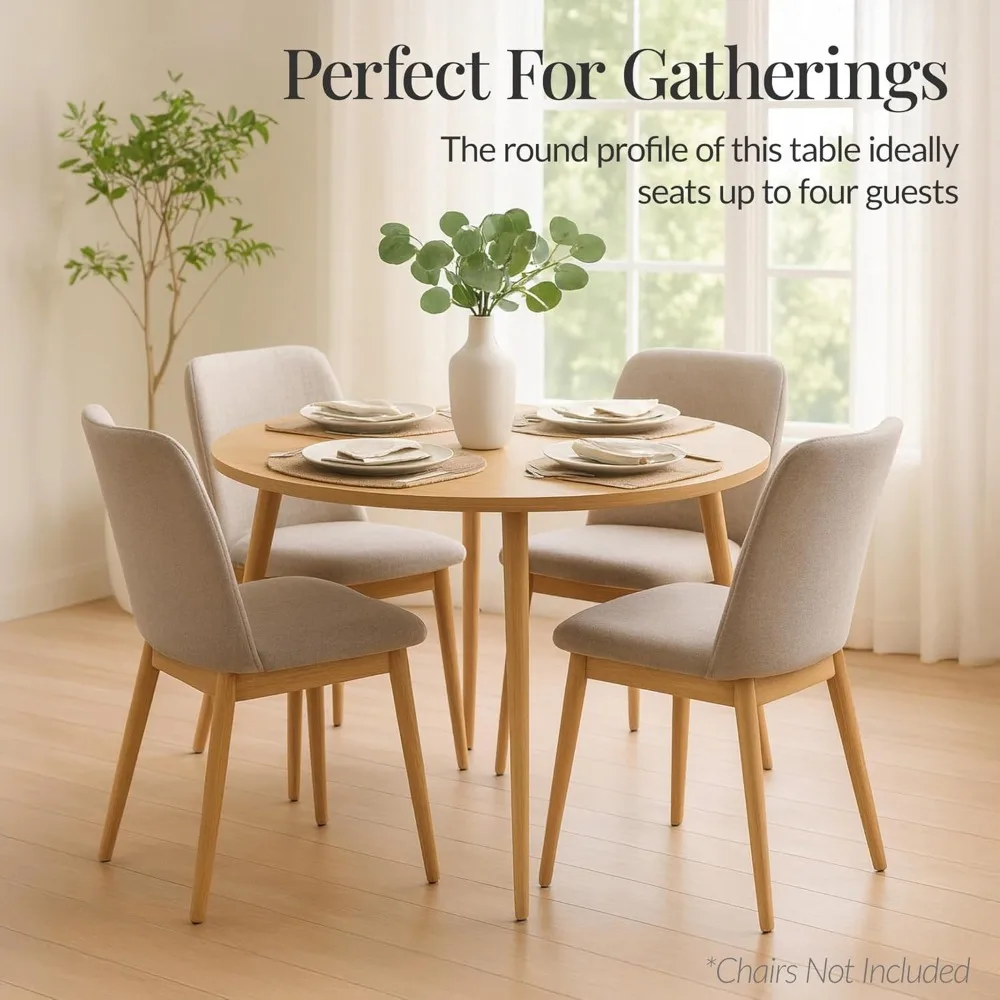 

Round 35.5in Dining Table for 4 w/Sturdy Wood Finish Steel Legs, Mid Century Modern, Space-Saving, Small Space, Customized