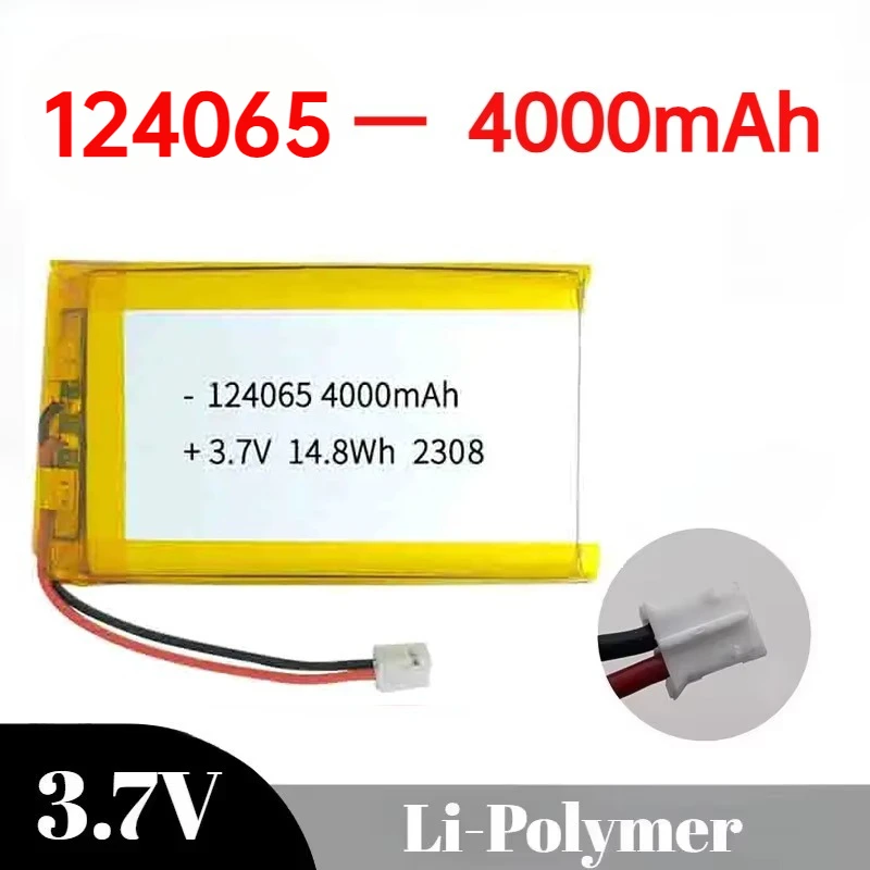 124065 3.7V 4000mAh Polymer Lithium Battery High Capacity 2.0mm 2pin Plug Hand Warmers Tablet Medical Devices Camera
