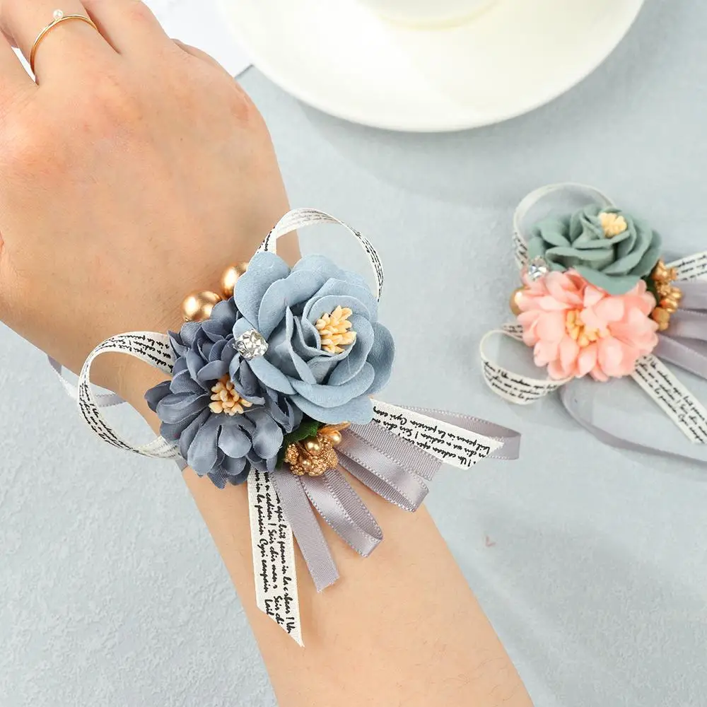 Lace-up Hand Flower Bride Wrist Flower Flower Bracelet Bridesmaid Bracelet Hand Flowers Party Decor Bridal Prom Accessories
