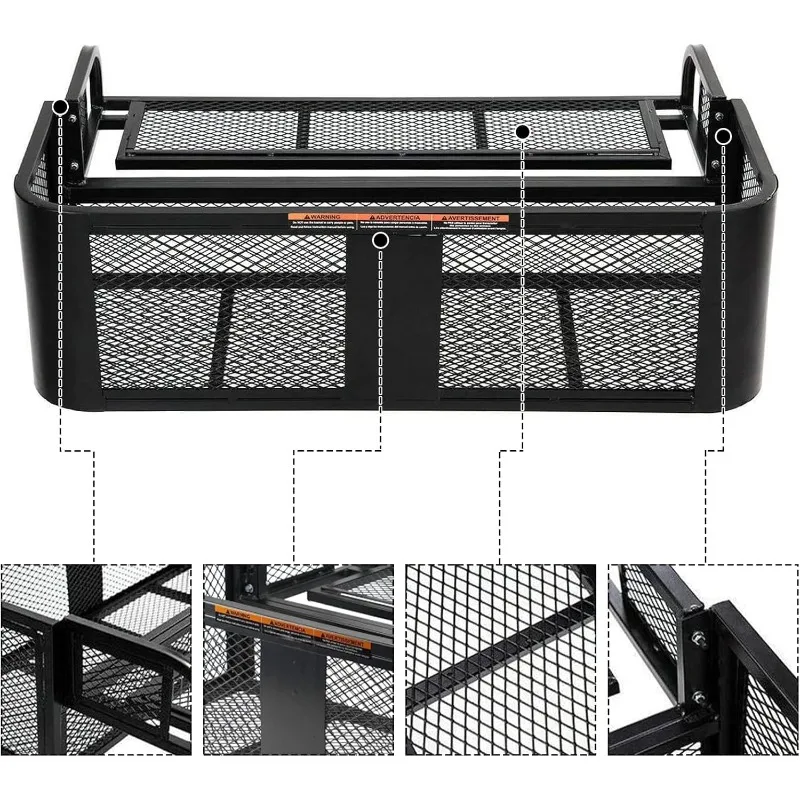 ORCISH 14 بوصة عرض × 41 بوصة طول × 12.5 بوصة ارتفاع عالمي ATV/UTV رف سلة البضائع الخلفي، سطح شبكي للأمتعة الفولاذية قابل للفصل للخدمة الشاقة