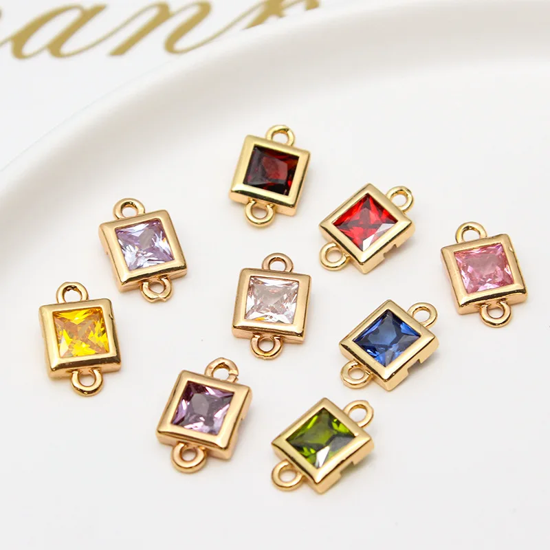1pcs Diy Jewelry Accessories Copper Inlaid Zircon Square Geometry Double Pendant Earrings Bracelet Material Handmade Charms