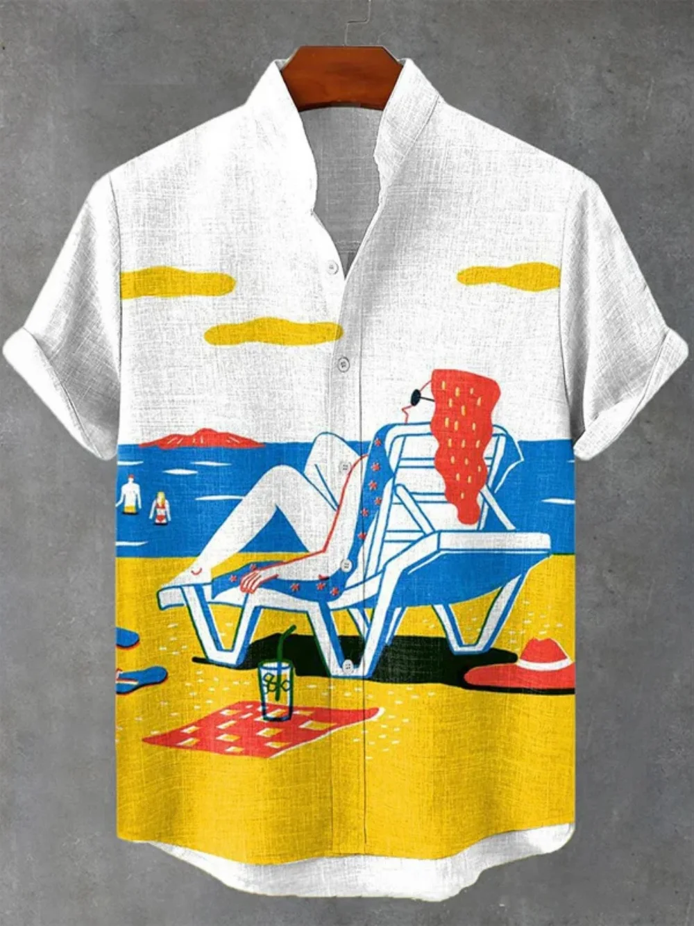 

Summer Men's Short Sleeve Shirt Hawaii Beach Casual High-Quality Stand up Collar Button 3D Printed Linen Daily Vacation Top