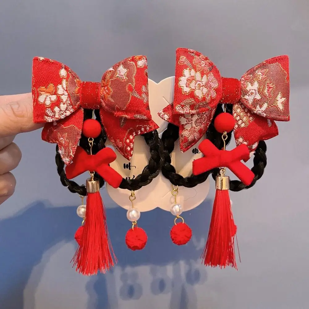 Ancient Girls Hanfu Velvet Headwear New Year Hair Accessories Kids Barrettes Rabbit Tassel Hair Clips Children Hairpin